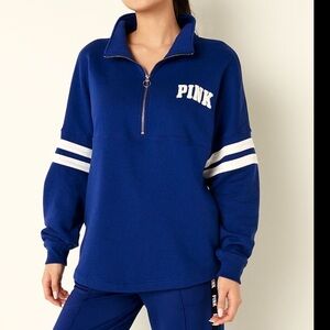 PINK Victoria's Secret Pink Blue Fleece Quarter-Zip Sweater Size XS
